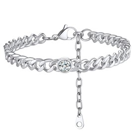 Cuban Link Ankle Bracelets for Women Waterproof Anklet Birthstone Anklet Foot Jewelry Stainless Steel Silver Anklet Adjustable Anklet Feet Chain Cubic Zirconia Anklet