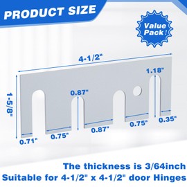 Ferraycle 16 Gauge Steel Hinge Shim Coated Finish Shims 4-1/2" Length x 1-5/8" Width Stainless Steel Door Hole Filler Plate for Door Hinge Repair Kit, Gray(10 Pack)