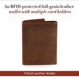 Style n Craft Trifold Leather Wallet, Full-Grain Leather Wallet for Men and Women, RFID-Protected Wallet with Multiple Card Holders, 2 Tone Vintage Effect, Brown (300790-BR)