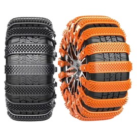 Tire Chains, Non-Metallic, 6 Pieces, Snow Chains, Black, Orange, 6.5 - 10.8 inches (165 - 275 mm), Anti-Slip, Reinforced Grip, Cold Resistant, Stud Protector, Jeep, Truck, Light Cars, Vans, Sedans