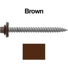 Metal ROOFING SCREWS: (250) 12 x 2-1/2" BROWN Hex Head Sheet Metal Roof Screw. Sharp Point metal to wood siding screws. EPDM washer. Colored head