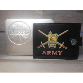 Klassek British Army Badge Colour Image Men Wallet Real Leather Emblem Flag Military Crest Insignia RFID Blocking with Coin Pocket and Metal Gift Box