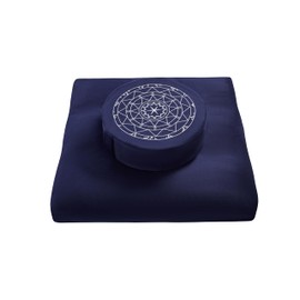 Zafu & Zabuton Meditation Cushion Set - Buckwheat Hull & Memory Foam Pillows, Ergonomic Support for Yoga, Mindfulness - Organic Velvet Cover, Large Size, Durable Comfort (Dark Blue)