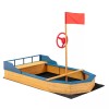 Costway Outdoor Children's Pirate Boat Wood Sandbox Storage Seat Bench