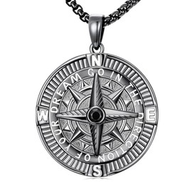 Brisskaari 2025 Graduation Gifts for Him, 925 Sterling Silver Compass Pendant Engrave Go in the Direction of Your Dream Nautical Jewelry for Men