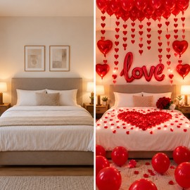 Romantic Red Heart Balloon Decoration Set with Hanging Heart Strands, LOVE Balloon, Rose Petals & Party Balloons for Valentine’s Day, Weddings, Anniversaries & Birthdays (Balloon Set)