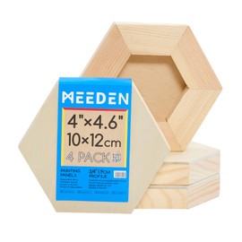 MEEDEN Hexagon Wood Canvas Panels: 3/4" Deep Wooden Canvas Panels - 4-Pack Cradled Wood Art Boards for Pouring Art, Crafts, Painting (4x4.6 inches)