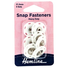 Snap Fasteners: Sew-on: Plastic: 21.5mm: White: Pack of 4