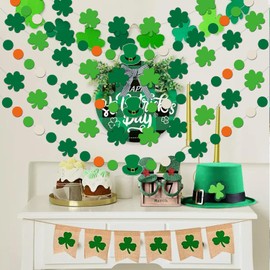 6 Packs Green Shamrock Hanging Garland St Patricks Day Shamrock Banner Shamrock Hanging Decorations Clover Garland for Lucky Irish Party Hanging Ornaments