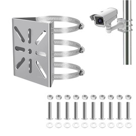 2 Sets of Mast Mount for Surveillance Camera, Vertical Pole Holder, Camera Mount, Stainless Steel Corner Bracket with 6 Adjustable Clamps for CCTV Cameras, Wall Mount Outdoor (Silver, 1)