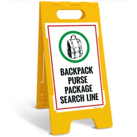 Backpack Purse Package Search Line Sidewalk Sign Kit, 10x16 Inches, with A Frame Stand, Made in USA