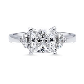BERRICLE Sterling Silver 3-Stone Wedding Engagement Rings 2 Carat Princess Cut Cubic Zirconia CZ Ring for Women, Rhodium Plated Size 6