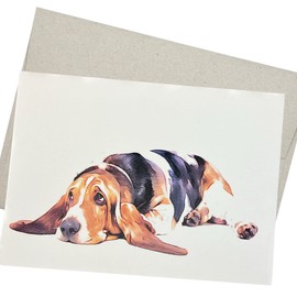 Basset Hound Greeting Card with Envelope (5X7 Inch and Blank Inside) for Basset Hound Birthday Card, Thank You, Pet Sympathy - 35