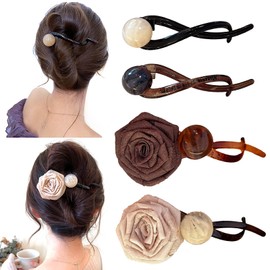 Uoocg Pack of 4 Dragonfly Clip Fishtail Tulip Ginkgo Hair Pin Gold Rhinestone Large Metal Hair Clip with Fringe Hair Clip Pearl Rhinestone Hair Accessory for Women Girls (Colour -1)