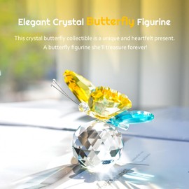 H&D HYALINE & DORA Crystal Butterfly Figurines Gifts for Women, Flying Butterfly Collectible Figurines Paperweights for Tabletop Home Decor (Yellow & Cyan-Blue)