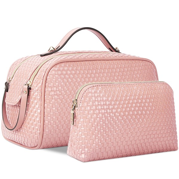 NUBILY Makeup Bags for Women Travel Large Toiletry Bag 2 Pack Portable Cosmetic Bag Organizer Waterproof Make Up Bag for Girls Ladies Pink
