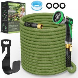 PALRORY Lightweight Garden Hose 50 ft, NON-EXPANDABLE Flexible Water Hose with 10-Pattern Nozzle, Kink-Free & Leak-Proof, High-Density Fabric, Solid Connector, ABS Protector, Shut-Off Valve & Holder