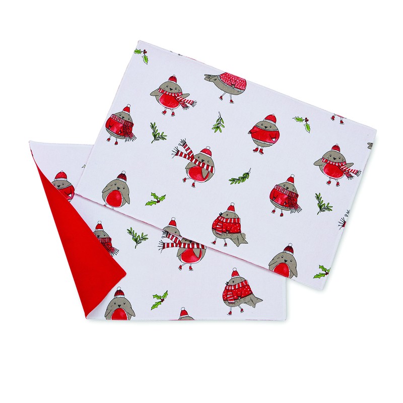 Catherine Lansfield Dining Christmas Robins Cotton 30x46 cm Placemat Pair