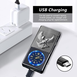COMANYI Electric Lighter USB Rechargeable Lighter, Windproof Plasma Dual Arc Lighters, Flameless Cool Clock Lighters with LED Battery Indication for Candles, Incense Stick, Outdoor Use (Black, Eagle)