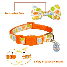 Easter Cat Collar with Bow Tie 2Pack Adjustable Breakaway Safety Collars, Bunny and Easter Egg Patterns, Soft Nylon for Small & Medium Cats