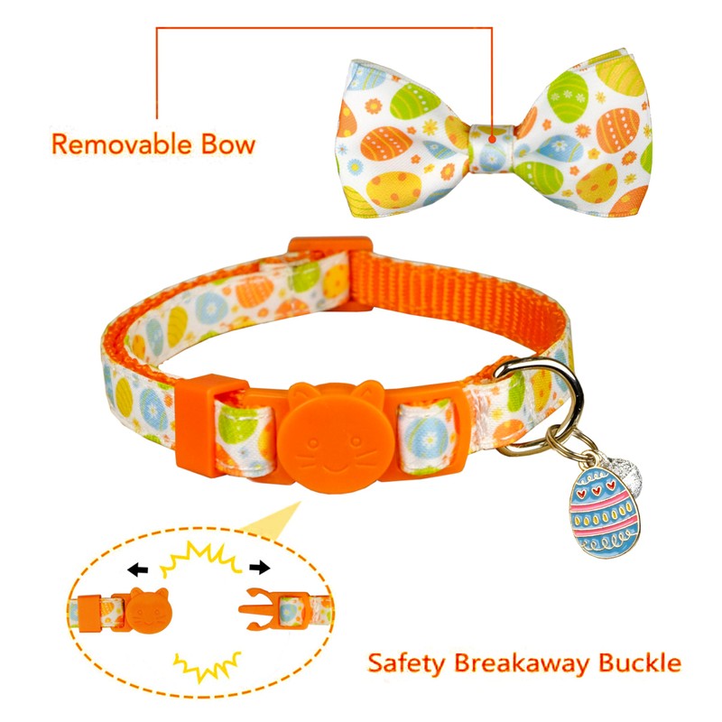 Easter Cat Collar with Bow Tie 2Pack Adjustable Breakaway Safety