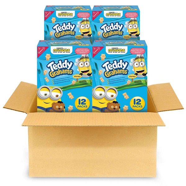 Teddy Grahams Honey Graham Snacks, 4 Boxes of 12 Snack Packs (48 Total Snack Packs)