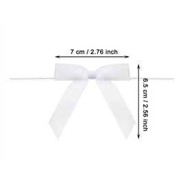 Penta Angel Twist Tie Bows for Treat Bags 30Pcs 2.5” Premade Satin Ribbon Bows Flowers Decorations for Craft Gift Wrapping Birthday Wedding Christmas Party Favors Decor (White)