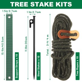 WOPPLXY 30 Pcs Tree Stakes and Supports, Heavy Duty Tree Stake Kit for Young Trees, Leaning Tree Anchor Straightening Kit Include 11.8'' Steel Stakes, 15.7'' Support Straps, 13.12 ft Ropes