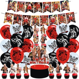 PINUO Wrestling birthday party supplies,Wrestling Boxing Match party including cake caps, cupcake caps, flags, Latex Balloons, It is very suitable for birthday party supplies.