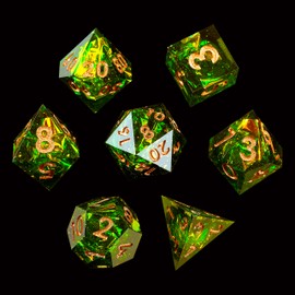 Mini Planet DND Dice with Sharp Edges and Galaxy Inclusions for Tabletop Role Playing Game Dungeons and Dragons Handmade Gemstone Polyhedral Dice Set Handcrafted DND Dice for Collection Galaxy Olive