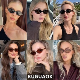KUGUAOK Retro Oval Sunglasses for Women Trendy Small Frame 90s Sun Glasses UV Protection Y2k Fashion Shades