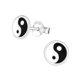 Laimons Women's Stud Earrings Yin Yang Plate Flat White Black 925 Sterling Silver, Silver, No Gemstone