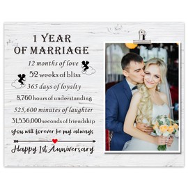SUNBMO 1st Anniversary Picture Frame Gifts for Couples, 1st Wedding Anniversary Keepsake Gift for Husband Wife, 1 Year of Marriage Gift for Her Him, Paper Anniversary