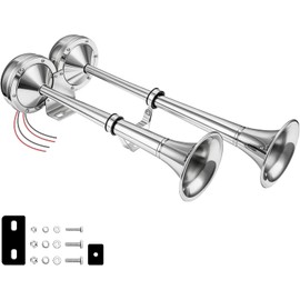 AOLIHAN 24V Marine Boat horn Waterproof Stainless Steel Dual Trumpet Horn for Boats Ship Sailboat Yacht Truck Touring Car (silver two tone 24V)
