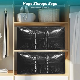 66 Gallon Extra Large Storage Bags 2 Pack – Black XXL Heavy Duty Waterproof Moving Tote Bags for College Dorm, Travel, Clothes & Bedding Foldable Zippered Duffle with Handles