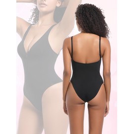 Atbuty Shapewear Bodysuit Tummy Control Zip Front Brief Seamless Sculpt Short Torso Deep V Body Suit
