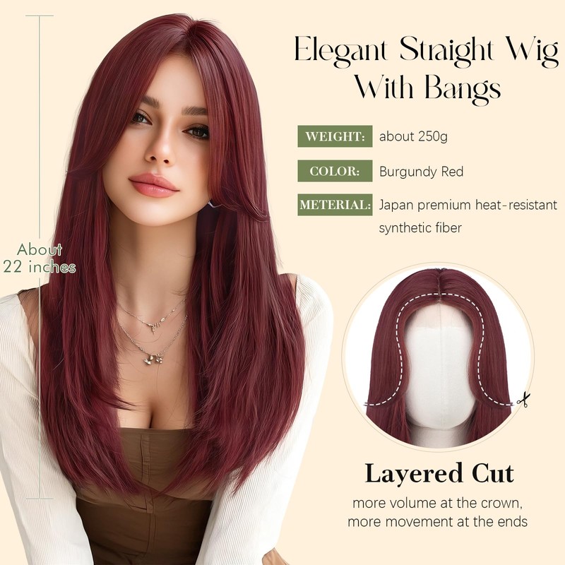 Sofeiyan Wigs for Women,22 Inch Long Straight Wig with Curtain