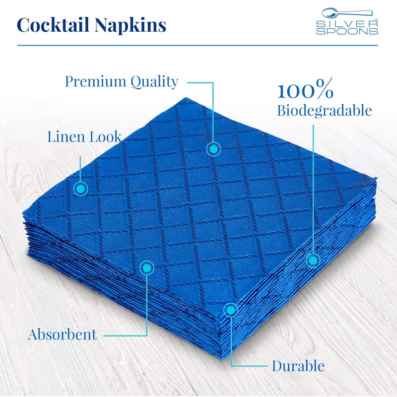 Silver Spoons Cocktail Napkins, Royal Blue 24 Count (Pack of