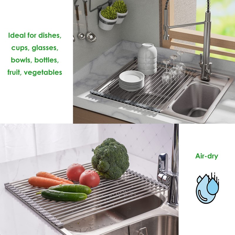 Tomorotec Roll Up Dish Drying Rack Over The Sink Grey