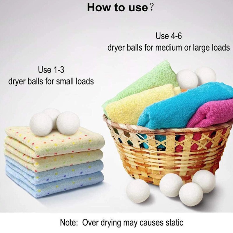 6PCS Wool Dryer Balls 100% Organic Wool Natural Laundry Fabric