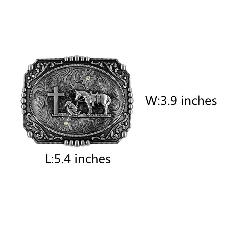 Moranse Religion Cross Cowboy And Horse Design Belt Buckles (Square