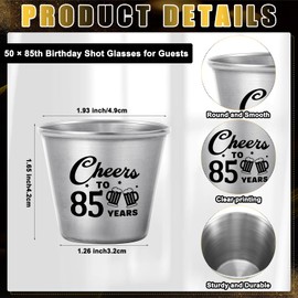 Skybooly 50 Set 85th Birthday Party Favors for Guests Souvenir Shot Glasses Cheers to 85 Year Stainless Steel Shot Glasses Thank You Tag Organza Bag Twine Birthday Gift for Anniversary Wedding Shower