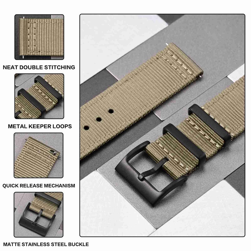 [Anbeer] Nylon Watch Band, Two-Piece Quick Release Replacement Strap with