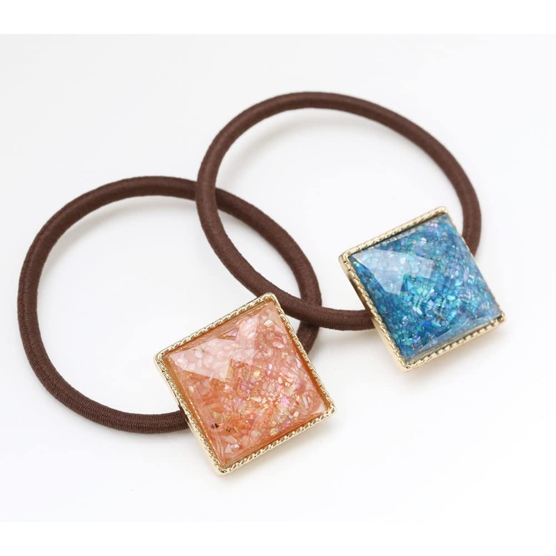 JewelVOX Hair Accessories, Square Motif, Shell, Bijou, Dome, Hair Pony,