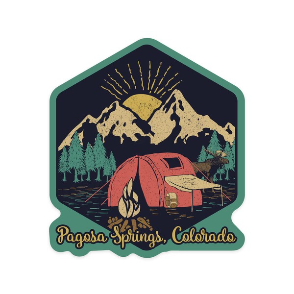 Die Cut Sticker Pagosa Springs, Colorado, Camping Scene, Contour Vinyl