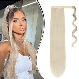Dcbaboo Ponytail Hairpiece Braid Extensions Straight Long 55 cm Wrapped Ponytail Extension Hair Extension Braid Clip in Synthetic Straight Ponytail Extension Synthetic Hair, Light Blonde