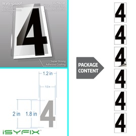 iSYFIX Black Vinyl Number 4 (Four) Stickers - 6 Pack 2 inch - Premium Decal, White Background, Pre-Spaced for Mailbox, Signs, Window, Door, Cars, Trucks, Home, Business, Address, Indoor & Outdoor