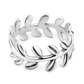 AeraVida Unisex Shiny Greek Goddess Inspired Olive Leaf Wrap Eternity Band | Polished .925 Sterling Silver Ring | Greek Mythology Jewelry - Size 8