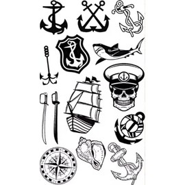 EROSPA® Temporary Tattoo Sheet - Ship Anchor Marine Sailor Saber Compass - 1 Sheet - 10.5 x 6 cm