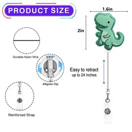 Bedocia Green Dinosaur T-Rex Badge Reel Retractable Cute Glitter ID Tag Badge Clip for Nurse Nursing Teacher Medical Worker Accessories
